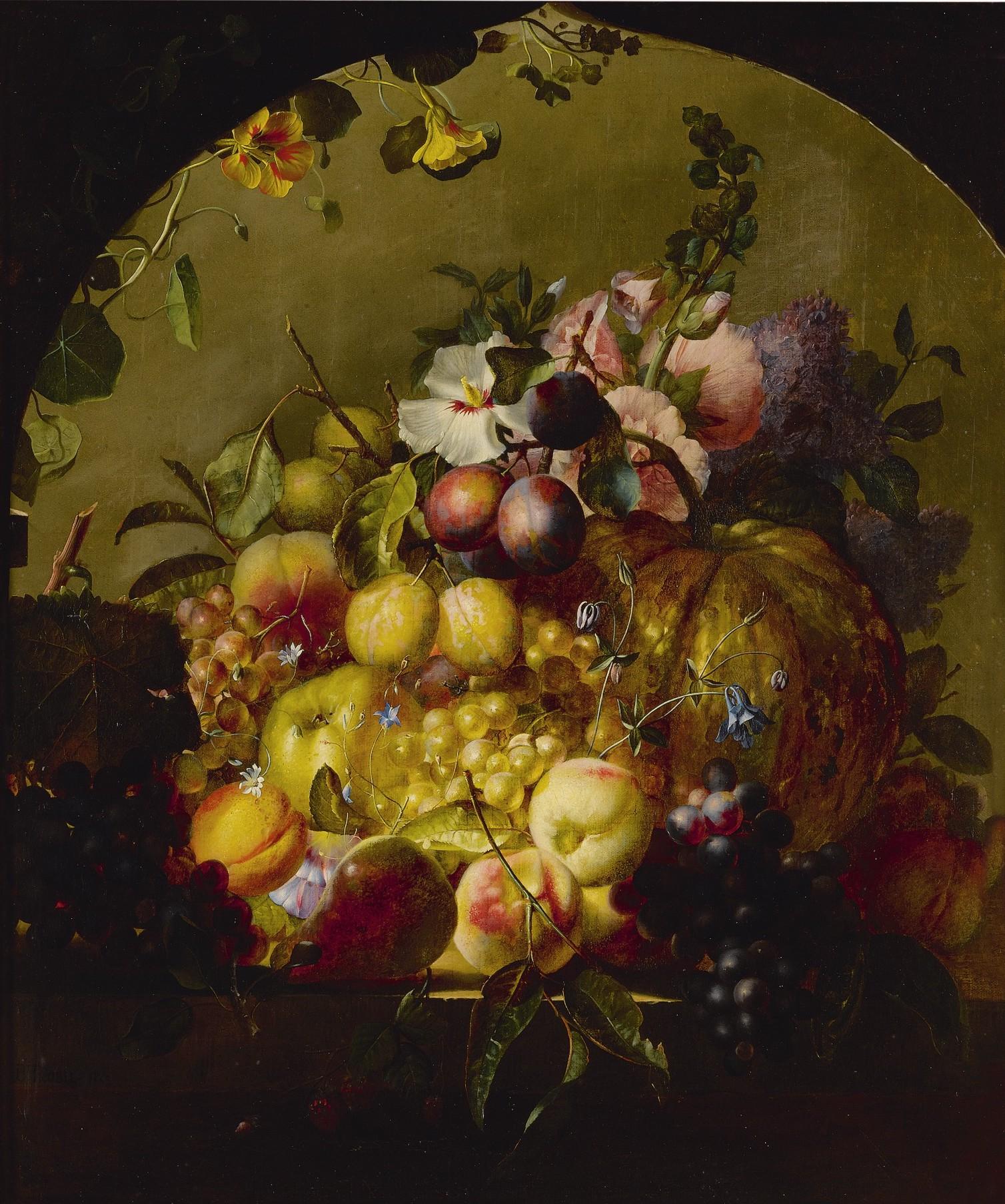 Jean-Baptiste Robie - Still Life With Fruit And Flowers
