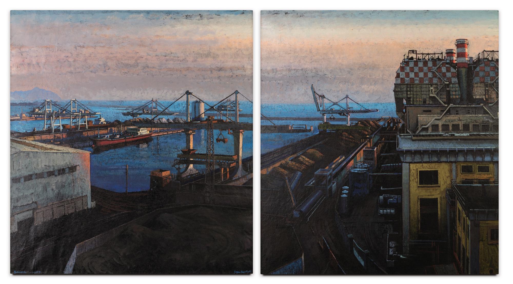 Jean-Baptiste Sécheret - Fin De Journée Sur Le Port De Gênes (Diptych)