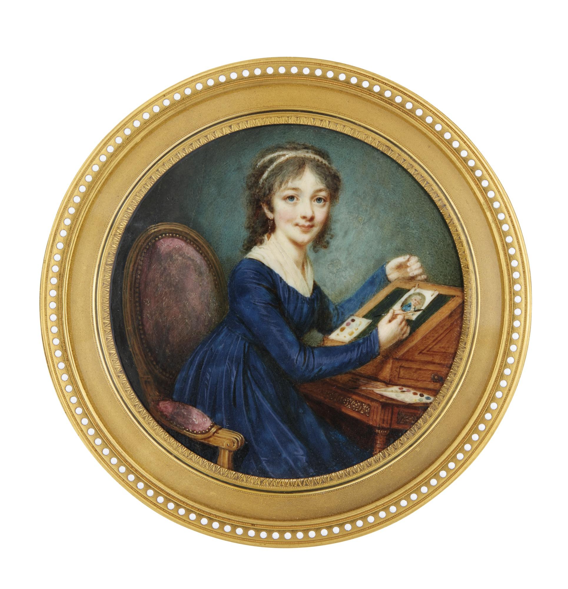Jean Baptiste Soyer - Portrait Of A Lady Painting A Portrait Miniature, Circa 1795