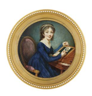 Jean Baptiste Soyer - Portrait Of A Lady Painting A Portrait Miniature, Circa 1795