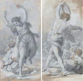 Jean Bardin - Une allégorie de la Musique dansant avec des putti; et Bacchus dansant avec des figures