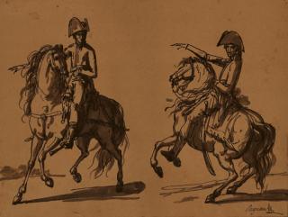 Jean-Bastiste Regnault - Two studies of Napoleon Bonaparte mounted on a charger