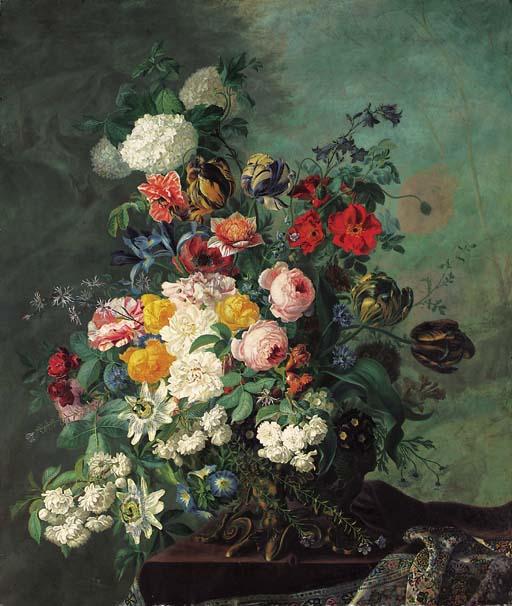 Jean Benner - Still life with flowers on a ledge