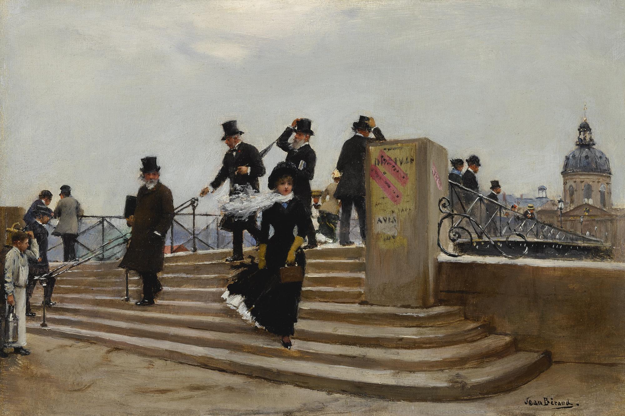 Jean Béraud - French Le Pont Des Arts Par Grand Vent