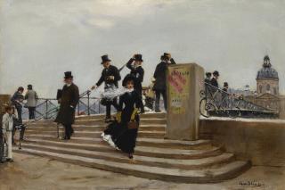 Jean Béraud - French Le Pont Des Arts Par Grand Vent