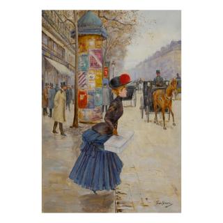 Jean Béraud - Jeune Femme Traversant Le Boulevard