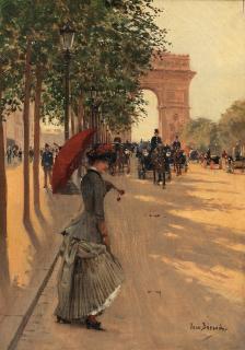Jean Béraud - Promenade near L\'Arc de Triomphe, Paris