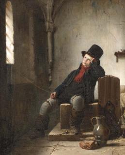 Jean Bruno Gassies - \'An Allegory of Freedom\' or A boy in an interior with a top hat