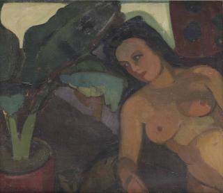 Jean Brusselmans - Seated Nude With Cat