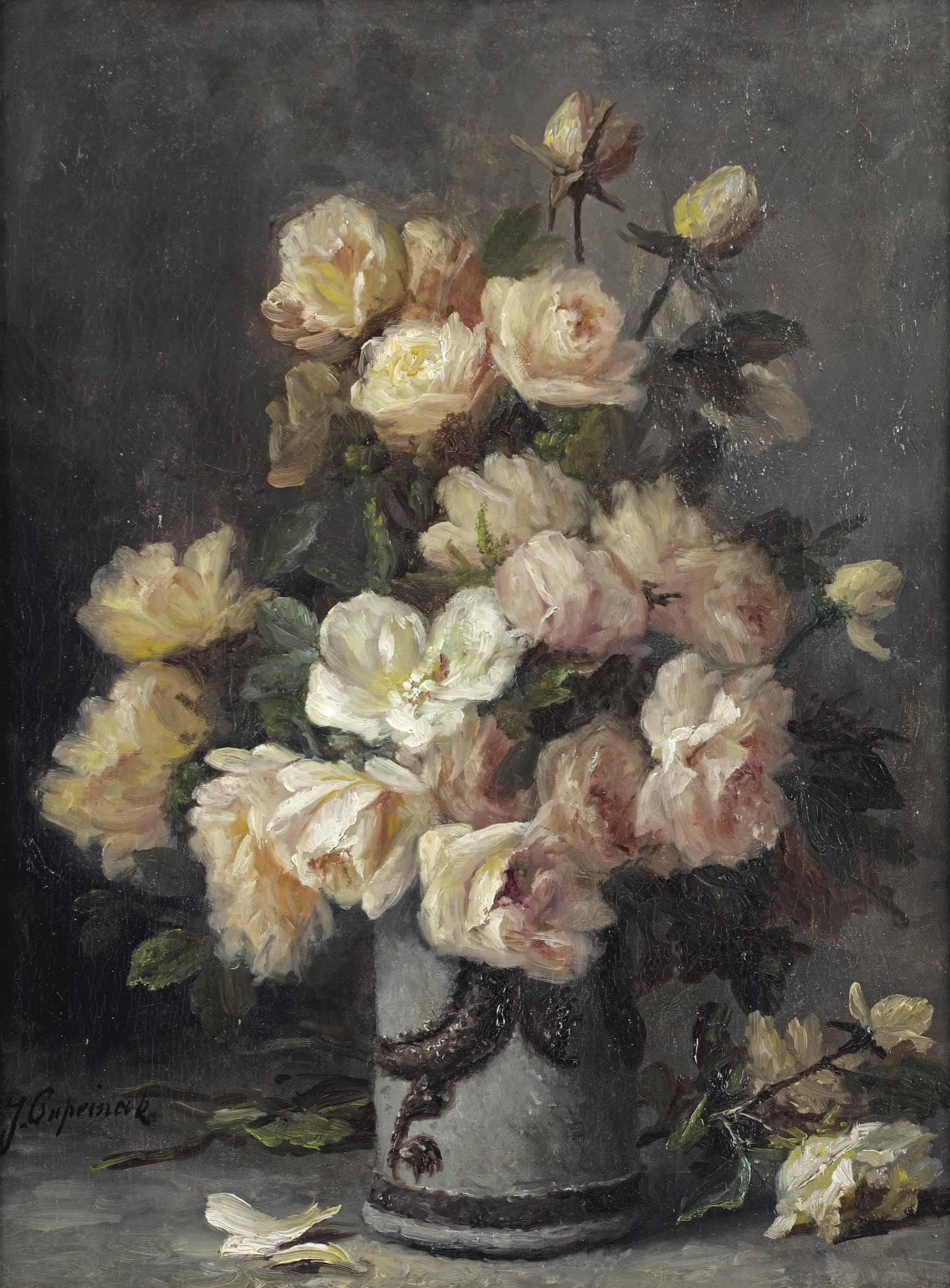 Jean Capeinick - A Bouquet Of Pink And White Roses
