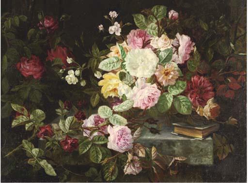 Jean Capeinick - Roses and a book on a ledge