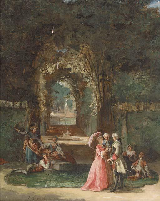 Jean Carolus - Elegant figures in a garden