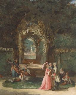 Jean Carolus - Elegant figures in a garden