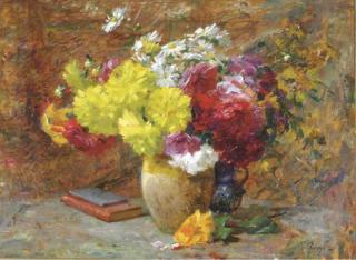 Jean Chaleyé - Chrysanthemums in an earthenware pot