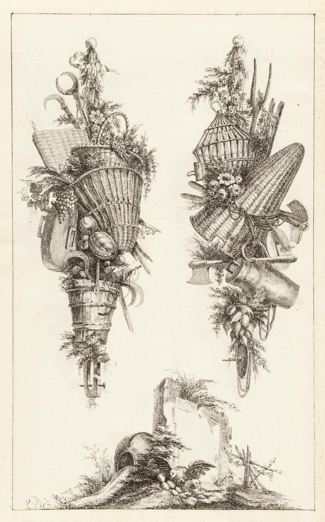 Jean Charles Delafosse - 5 Bll.: Vorzeichnungen für Trophäen