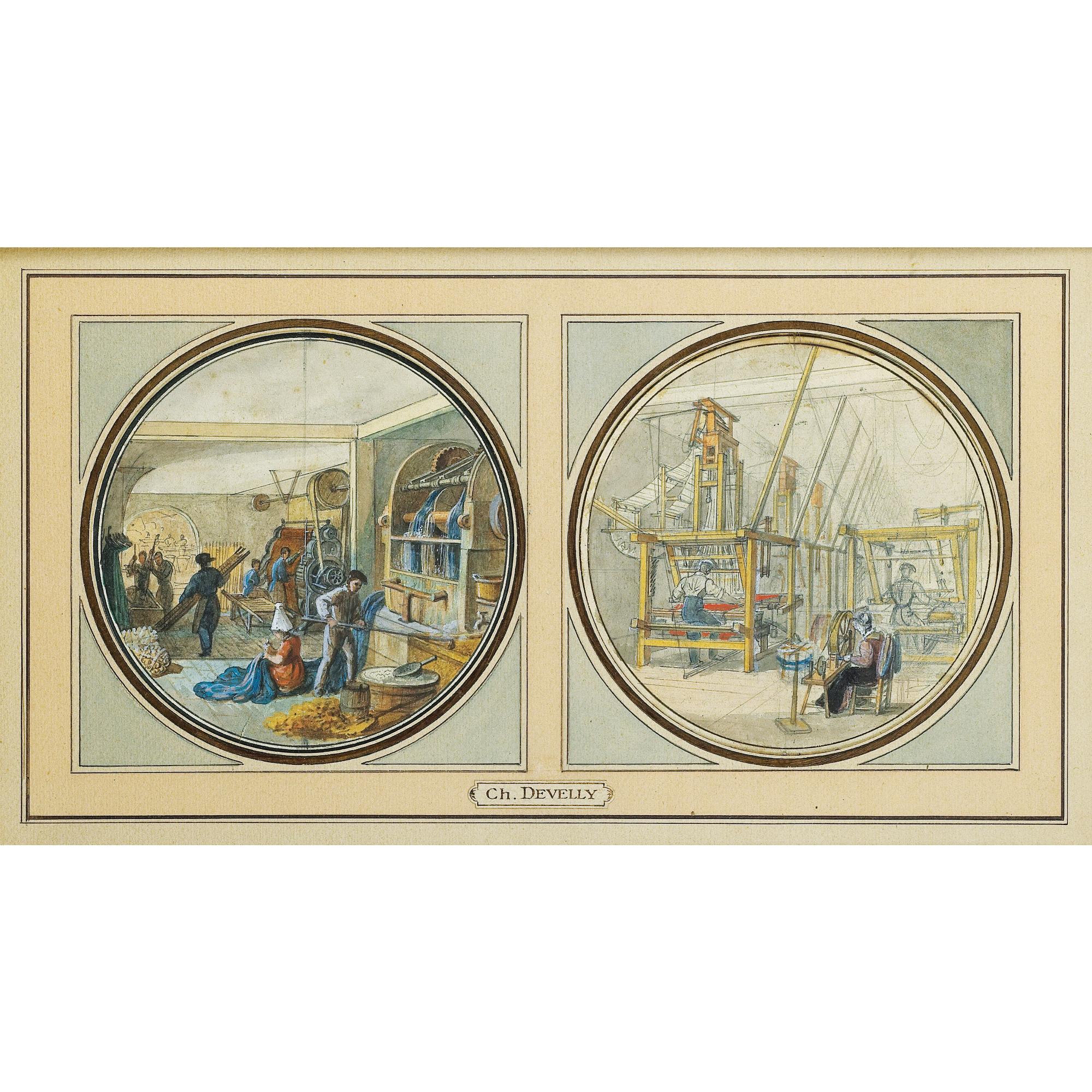 Jean-Charles Develly - Projets Pour Six Assiettes Du Service Des Arts Industriels, Un Lot De Six