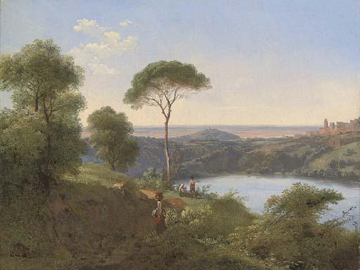 Jean Charles Joseph Rémond - Peasants before Lake Nemi near Rome