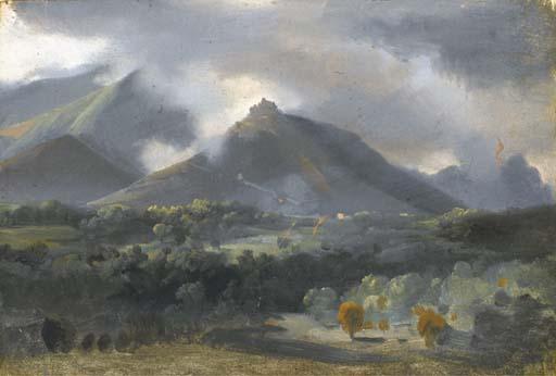 Jean-Charles-Joseph Rémond - Un paysage montagneux sous un ciel orageux