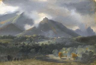 Jean-Charles-Joseph Rémond - Un paysage montagneux sous un ciel orageux