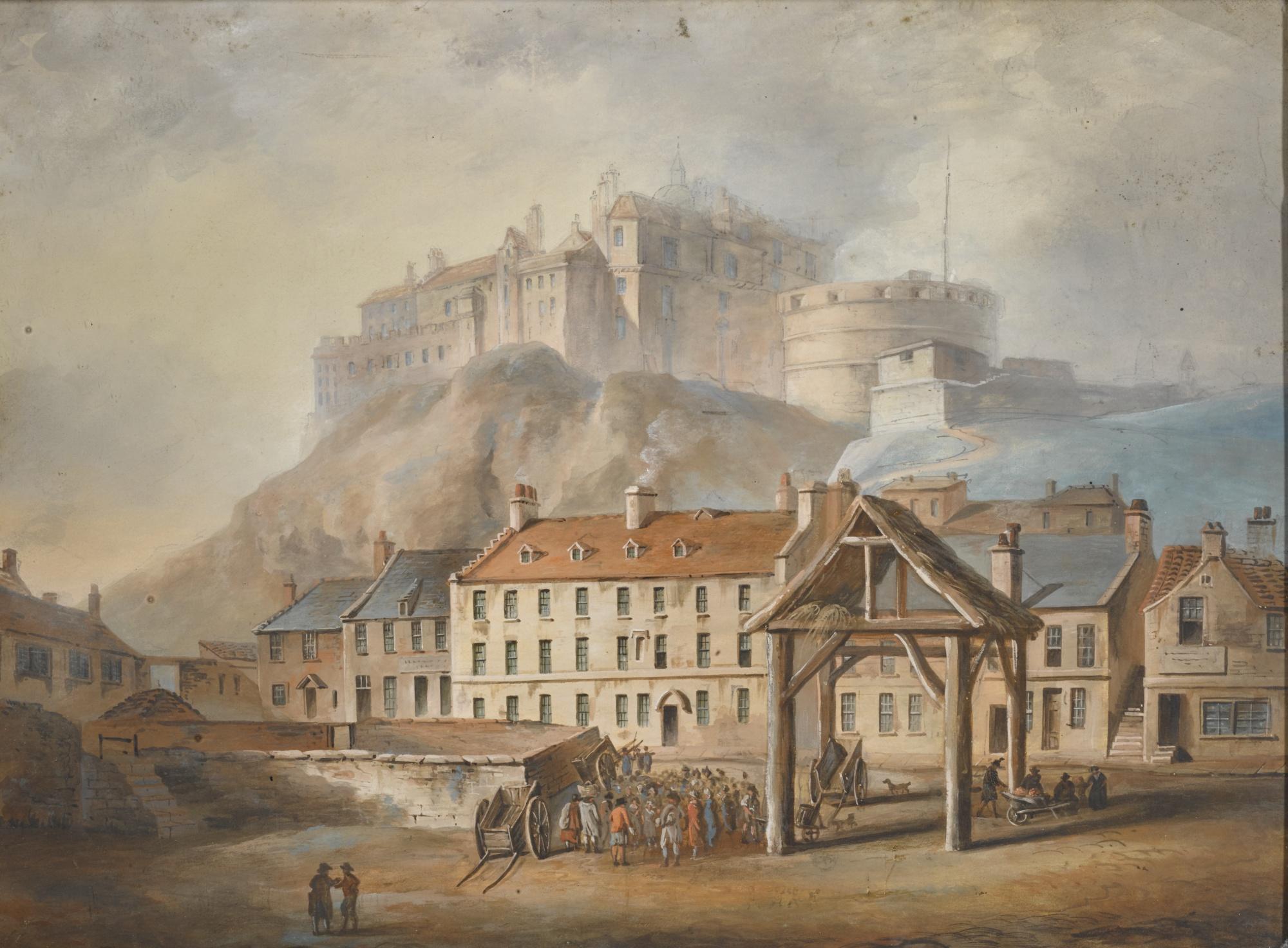 Jean-Claude Nattes - View Of Edinburgh Castle From The Grass Market; Together With A View Of The Huntingtower Castle, Perthshire
