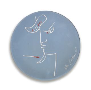 Jean Cocteau - Tête de chèvre-pied gravée sur bleu