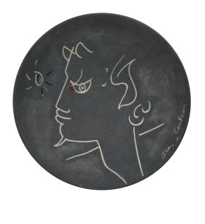 Jean Cocteau - Tête De Faune Gravée Sur Noir (A. Guédras 516)