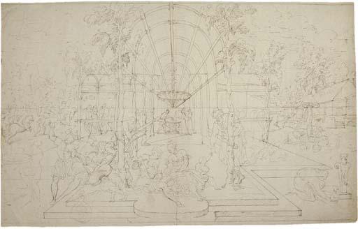 Jean Cousin The Younger - A group of figures playing music under a pergola