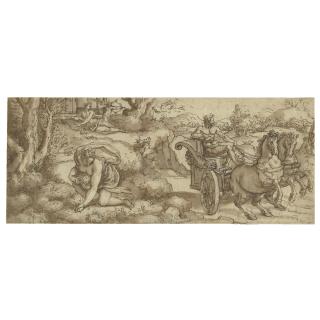 Jean Cousin the Younger - Persephone Picking Flowers As Pluto Passes In His Chariot, With Cupid Aiming His Arrow In The Distance