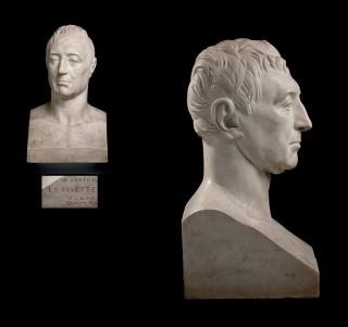 Jean-David D\'Angers - Buste En Marbre Blanc En Hermès Représentant Marie-Joseph-Gilbert Du Motier, Marquis De La Fayette (1757-1834)
