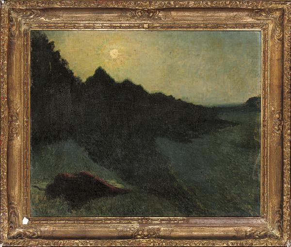 Jean Delville - A moonlit landscape