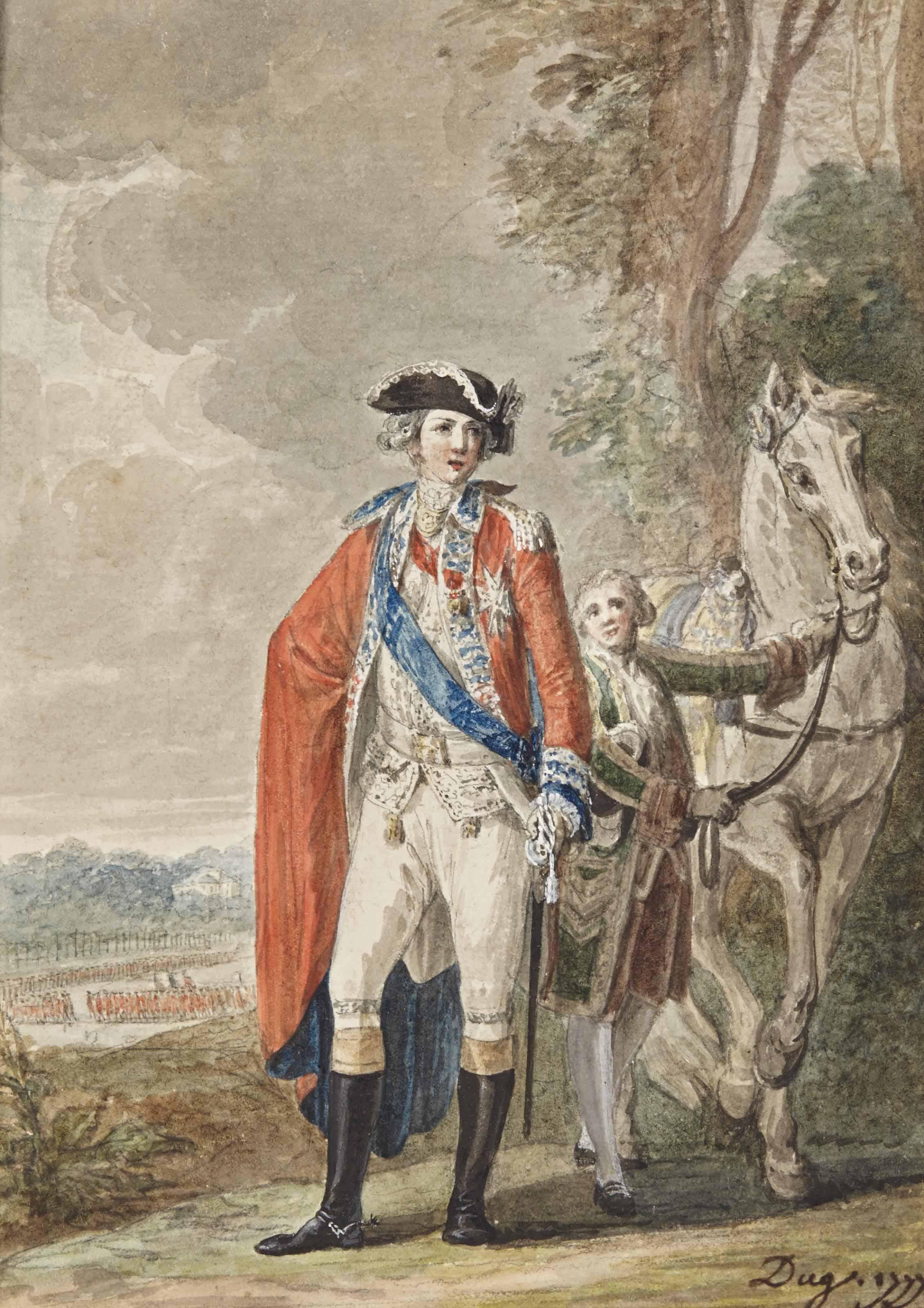 Jean-Démosthène Dugourc - Le Comte D\'Artois En Uniforme (1757-1836), Un Valet Tenant Son Cheval