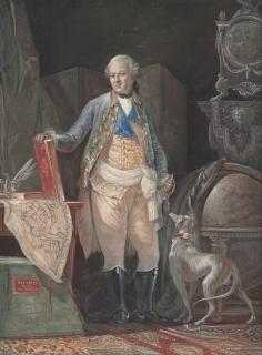 Jean-Démosthène Dugourc - Portrait De Jean-Baptiste Vaquette De Gribeauval (1715-1789) Avec Son Chien