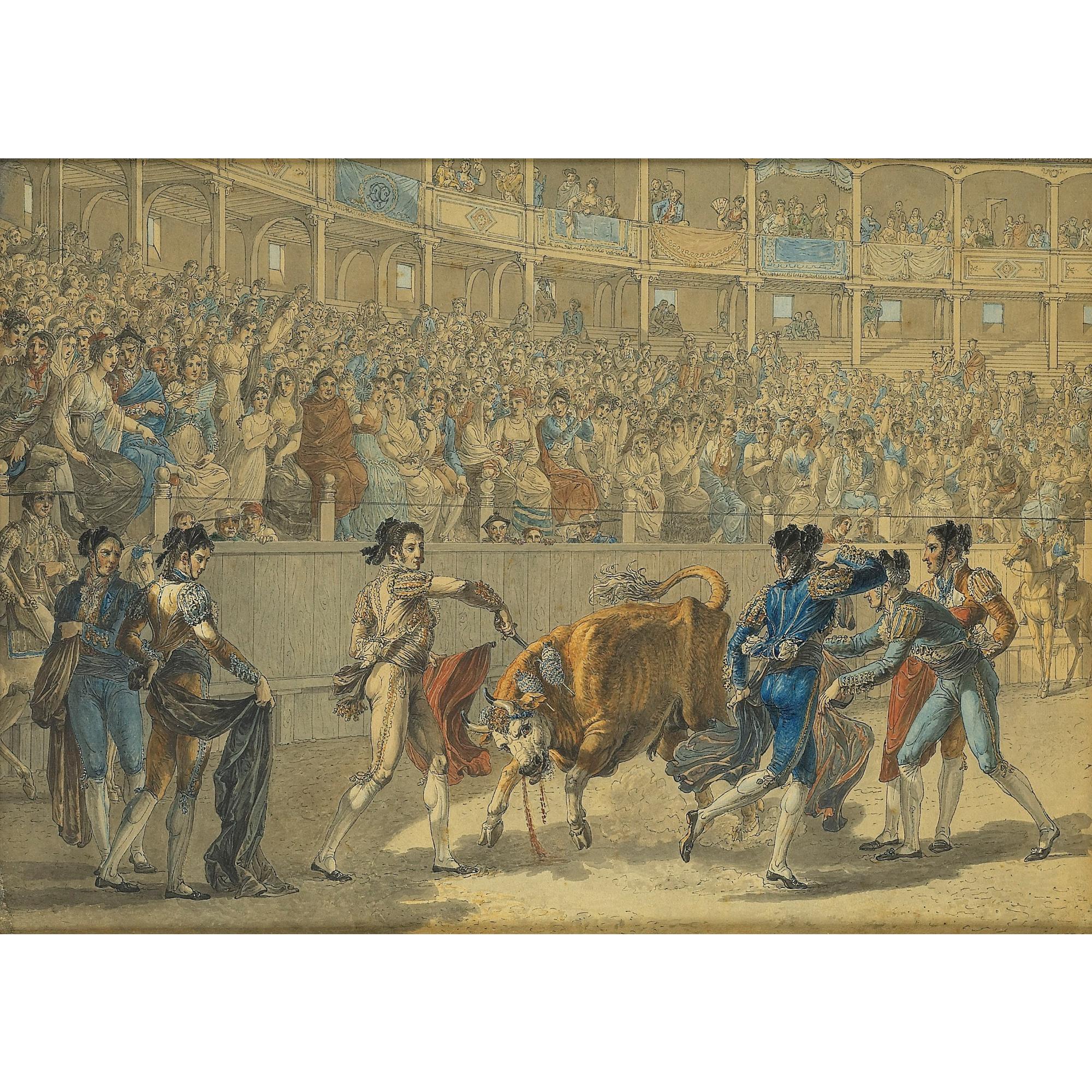 Jean Démosthène Dugourc - Puntillero Donnant Le Coup De Grâce À Un Taureau Dans Les Arènes Royales De Madrid