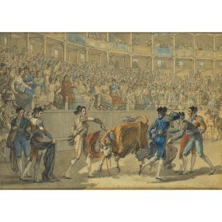 Jean Démosthène Dugourc - Puntillero Donnant Le Coup De Grâce À Un Taureau Dans Les Arènes Royales De Madrid