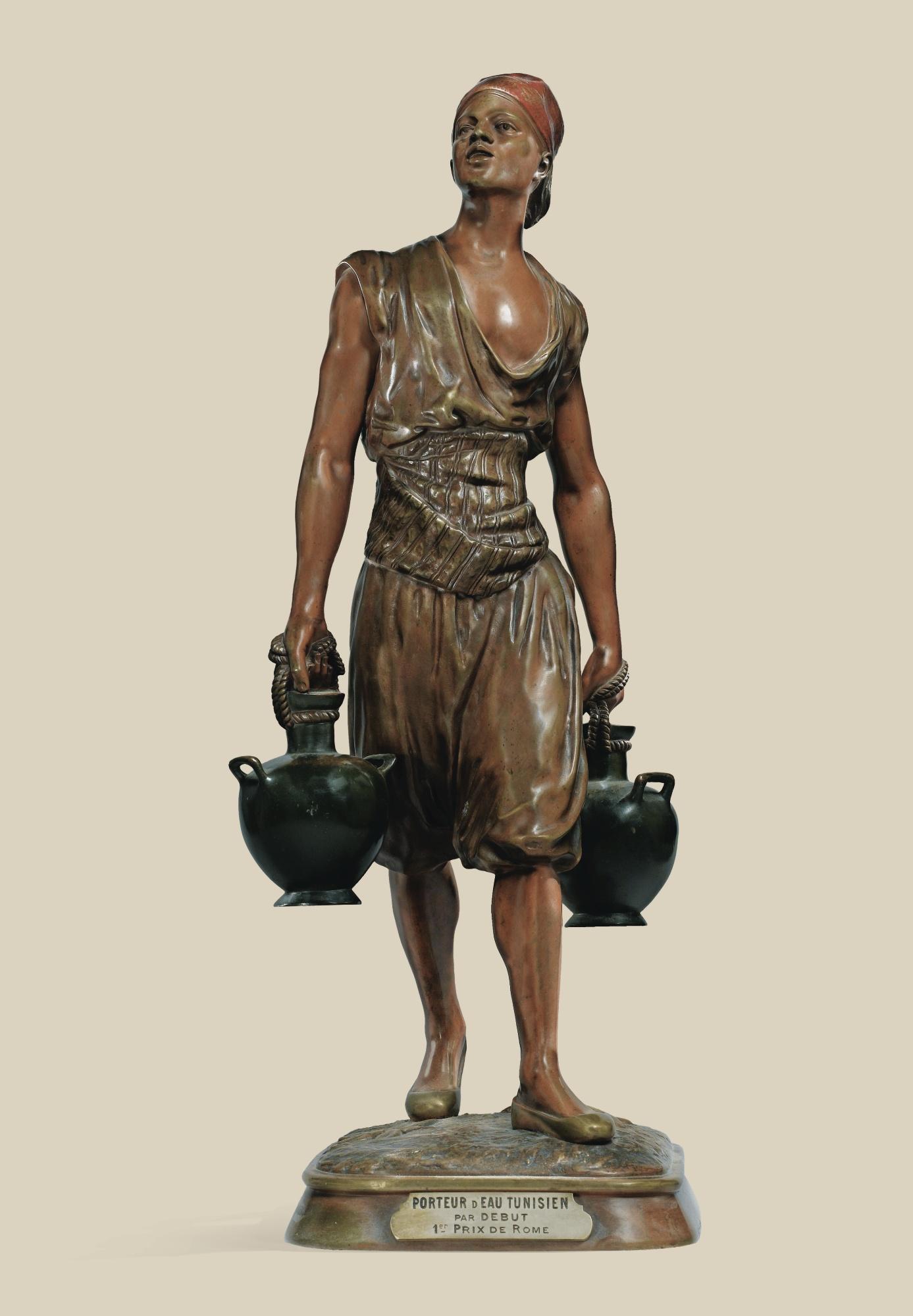 Jean-Didier Debut - A French, 19Th Century, Polychromed Cold Painted Bronze Porteur D\'Eau Tunisien By Jean-Didier Début (1824-1893)