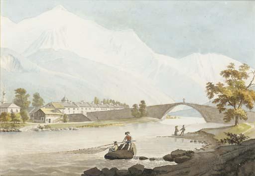 Jean Dubois - Vue du pont Saint-Martin, le Mont-Blanc au fond