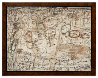 Jean Dubuffet - Paysage aux personnages: applaudissant à l\'exercice exécuté par l\'un d\'eux (Il marche dans le chemin)
