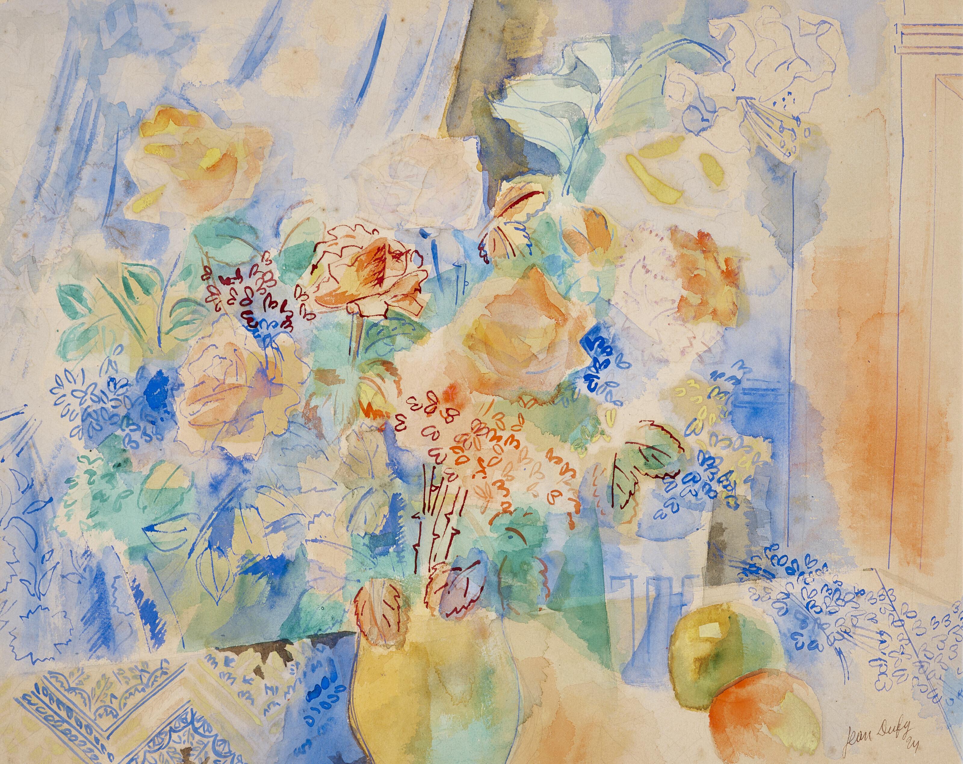 Jean Dufy - Bouquet de roses et de lilas