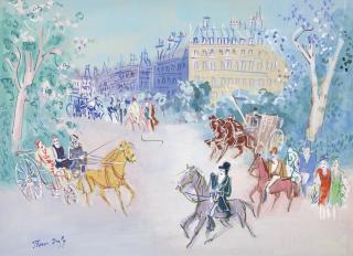 Jean Dufy - Calèches et cavaliers près du bois de Boulogne