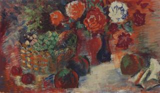 Jean Dufy - Nature morte aux fruits et bouquet de fleurs