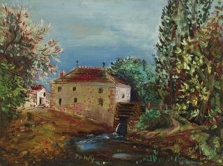 Jean Dufy - Vue arrière du moulin à aubes de la Roche Berland (Commune de Bossay-sur-Claise)