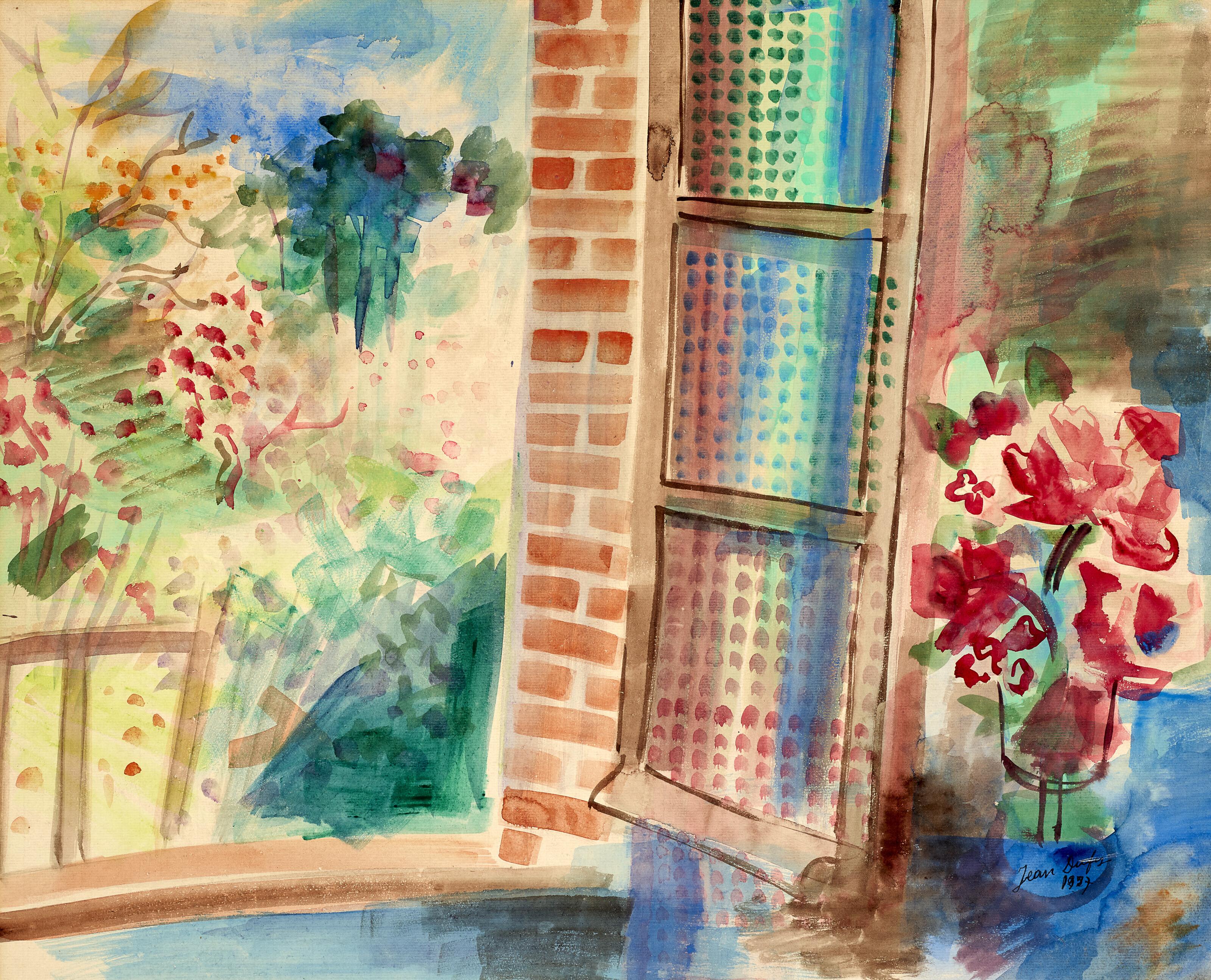 Jean Dufy - Vue du jardin par la fenêtre