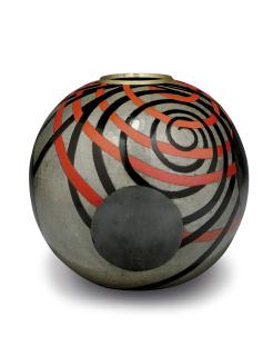 Jean Dunand - A LACQUERED MARTELÉ PEWTER VASE, CIRCA 1929