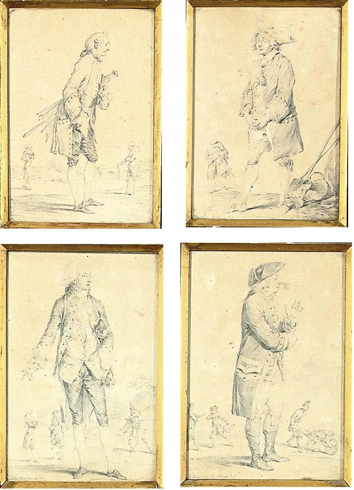 Jean Duplessis-Bertaux - A set of four costume studies of gentlemen