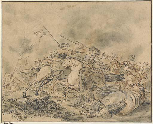 Jean Duplessis-Bertaux - Une Bataille Avec Un Cavalier Tirant Sur Un Autre