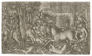 Jean Duvet - A King pursued by a Unicorn (\'La chasse royale assaillie par une licorne\'), from: The Unicorn Series