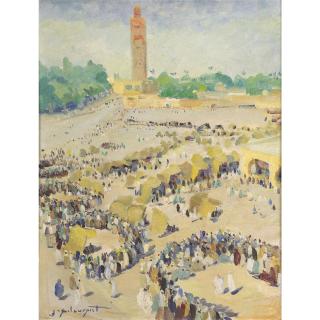 Jean Emile Laurent - Place Djema El Fna Et La Koutoubia À Marrakech