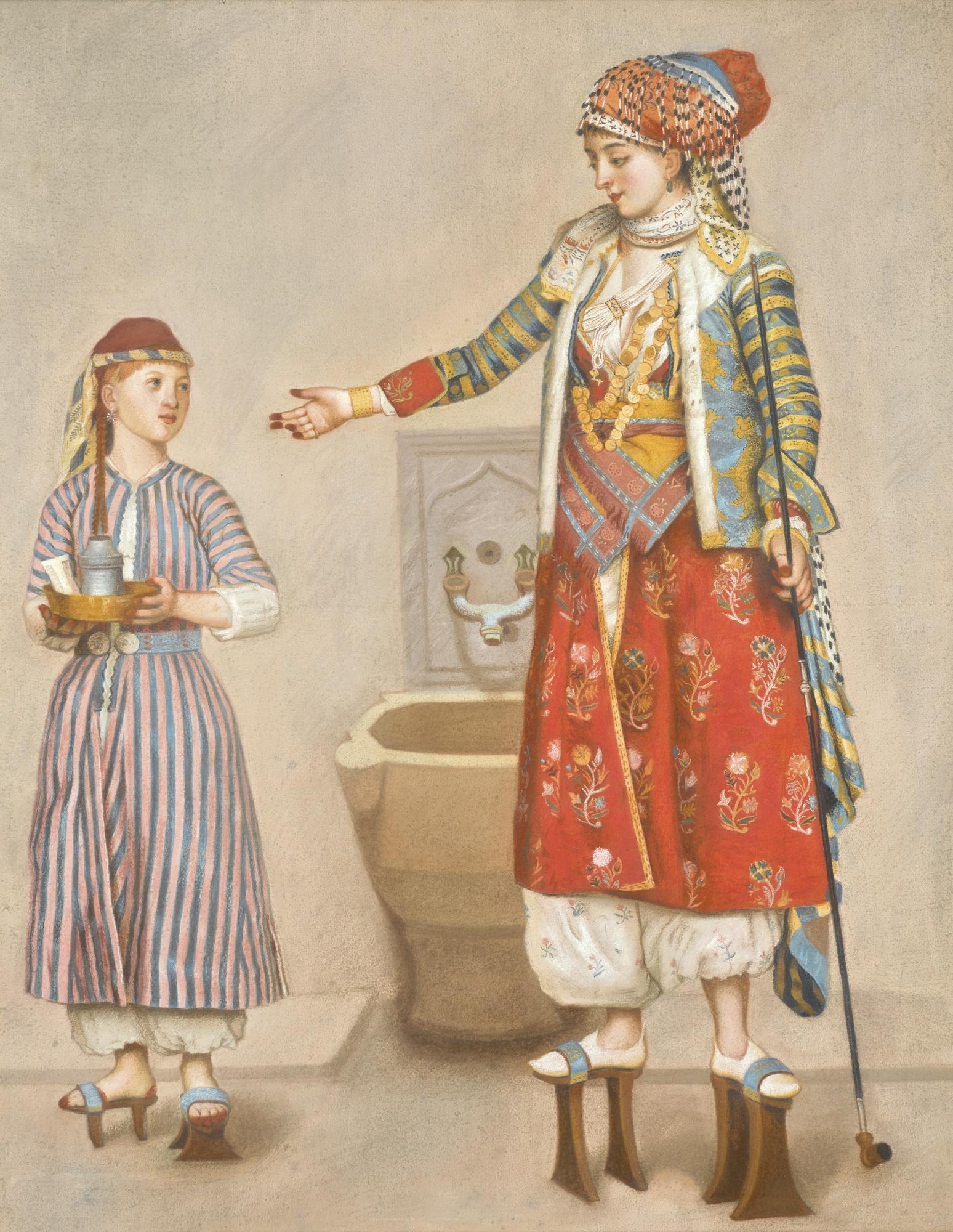 Jean-Etienne Liotard - A Woman In Turkish Costume In A Hamam Instructing A Servant
