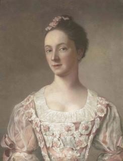 Jean-Etienne Liotard - Portrait of a young lady, bust-length, in a pink dress decorated with rosettes