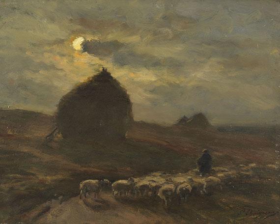 Jean Ferdinand Chaigneau - Schafherde und Hirte bei Mondschein